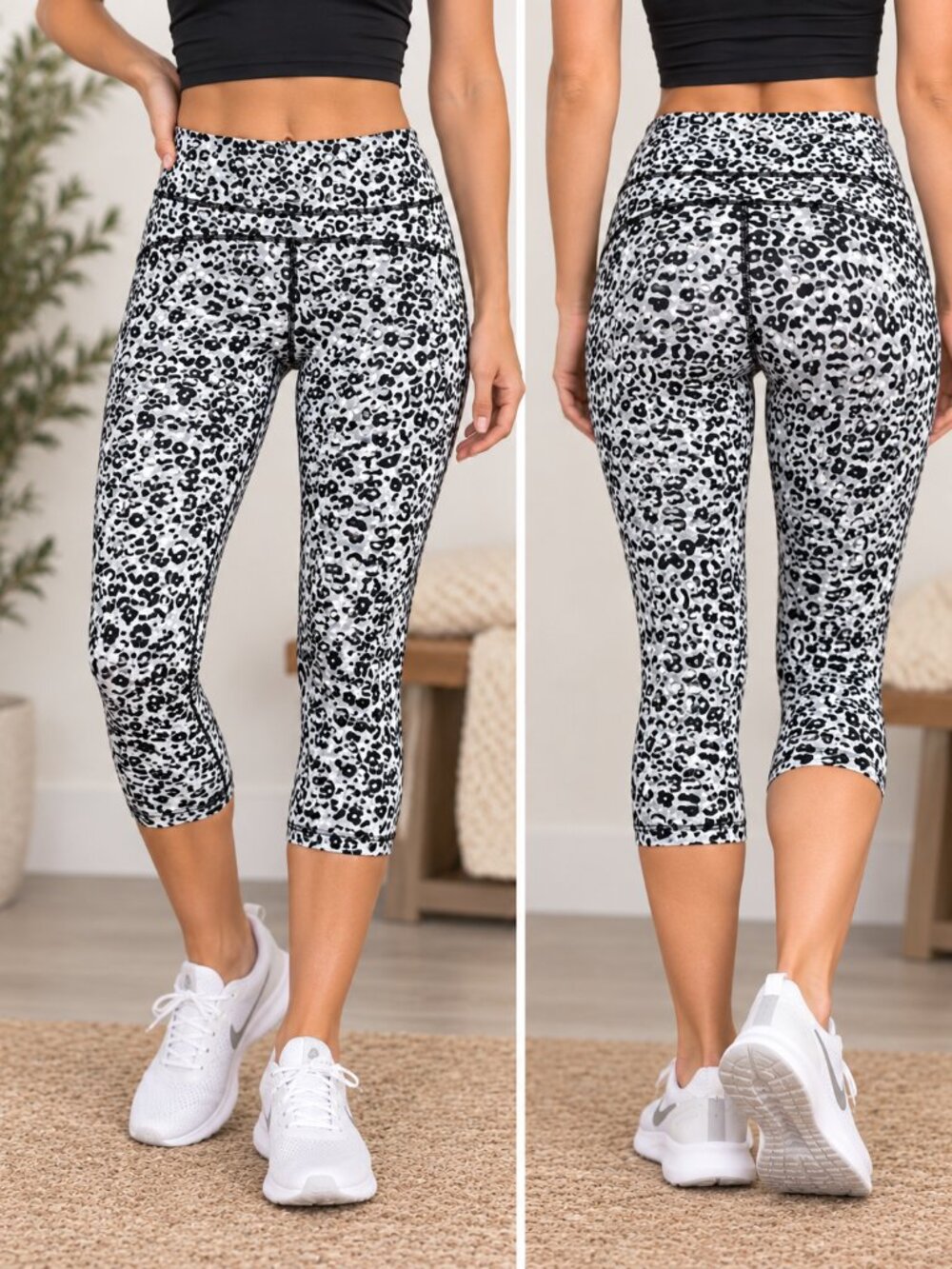 Nike Dri-FIT Leopard Print Capri Leggings Black White Crop Pants M